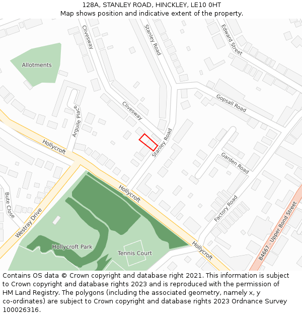 128A, STANLEY ROAD, HINCKLEY, LE10 0HT: Location map and indicative extent of plot