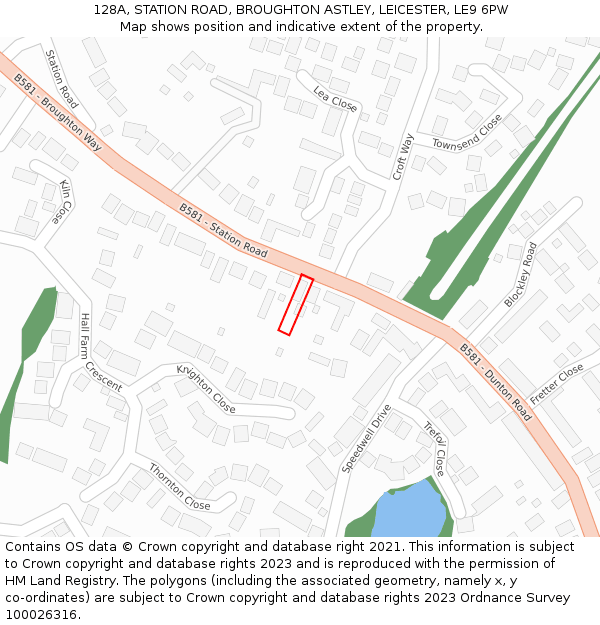 128A, STATION ROAD, BROUGHTON ASTLEY, LEICESTER, LE9 6PW: Location map and indicative extent of plot