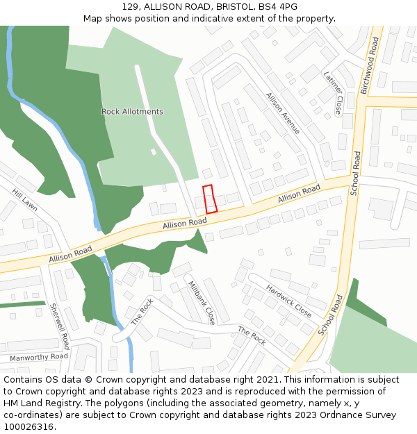 129, ALLISON ROAD, BRISTOL, BS4 4PG: Location map and indicative extent of plot