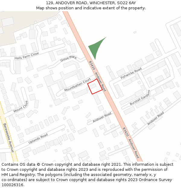 129, ANDOVER ROAD, WINCHESTER, SO22 6AY: Location map and indicative extent of plot