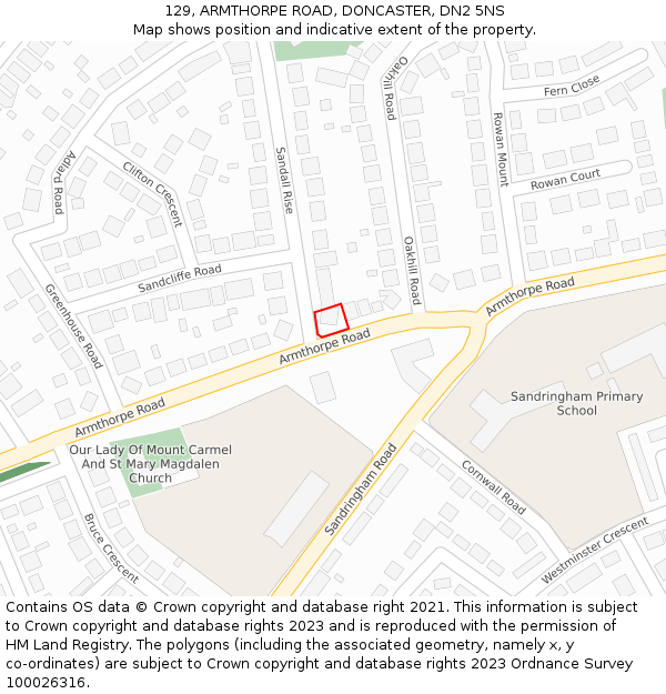 129, ARMTHORPE ROAD, DONCASTER, DN2 5NS: Location map and indicative extent of plot