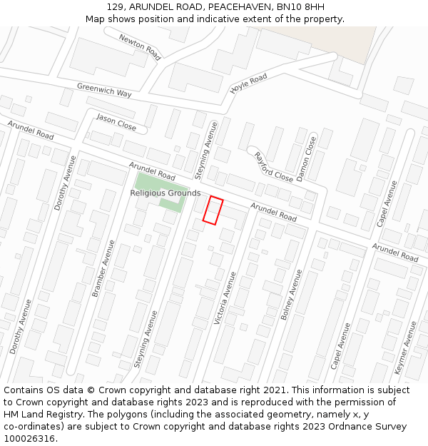 129, ARUNDEL ROAD, PEACEHAVEN, BN10 8HH: Location map and indicative extent of plot