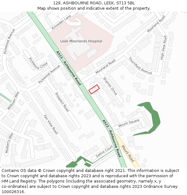 129, ASHBOURNE ROAD, LEEK, ST13 5BL: Location map and indicative extent of plot