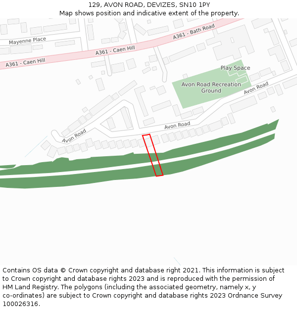 129, AVON ROAD, DEVIZES, SN10 1PY: Location map and indicative extent of plot