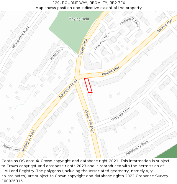 129, BOURNE WAY, BROMLEY, BR2 7EX: Location map and indicative extent of plot