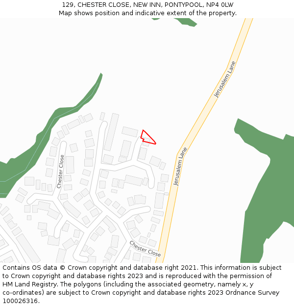 129, CHESTER CLOSE, NEW INN, PONTYPOOL, NP4 0LW: Location map and indicative extent of plot