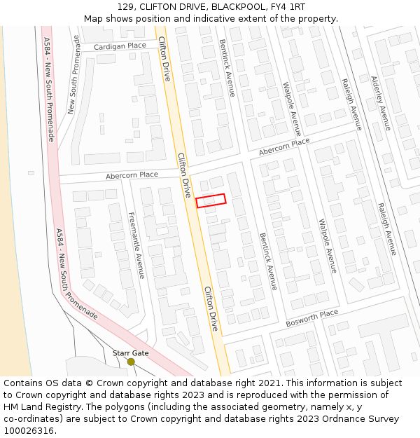 129, CLIFTON DRIVE, BLACKPOOL, FY4 1RT: Location map and indicative extent of plot