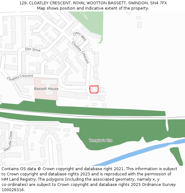 129, CLOATLEY CRESCENT, ROYAL WOOTTON BASSETT, SWINDON, SN4 7FX: Location map and indicative extent of plot