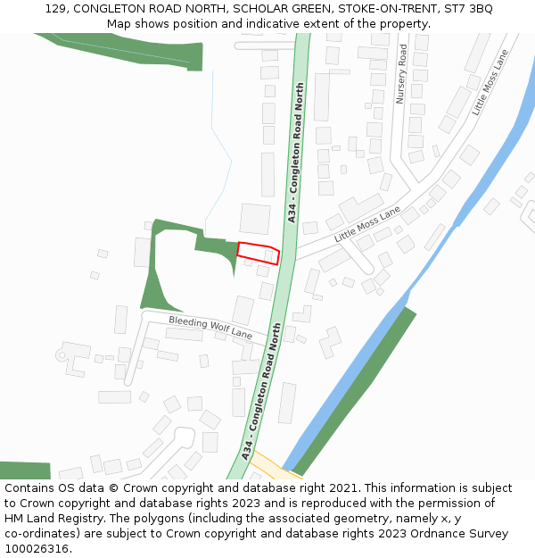 129, CONGLETON ROAD NORTH, SCHOLAR GREEN, STOKE-ON-TRENT, ST7 3BQ: Location map and indicative extent of plot