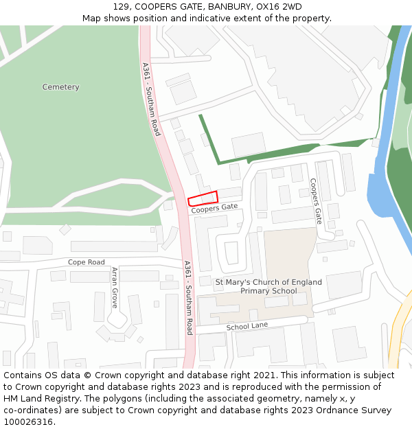 129, COOPERS GATE, BANBURY, OX16 2WD: Location map and indicative extent of plot