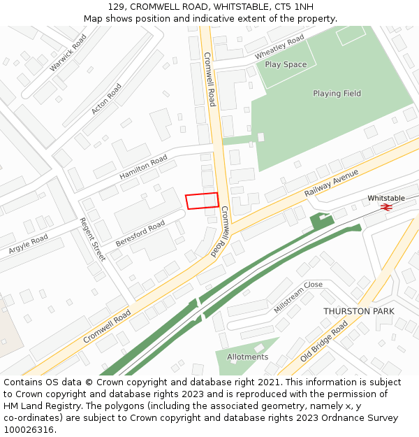 129, CROMWELL ROAD, WHITSTABLE, CT5 1NH: Location map and indicative extent of plot