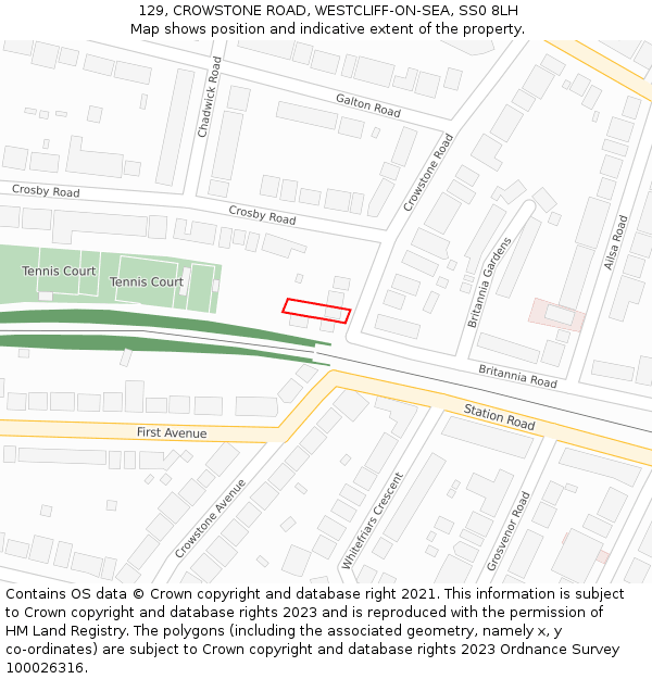 129, CROWSTONE ROAD, WESTCLIFF-ON-SEA, SS0 8LH: Location map and indicative extent of plot