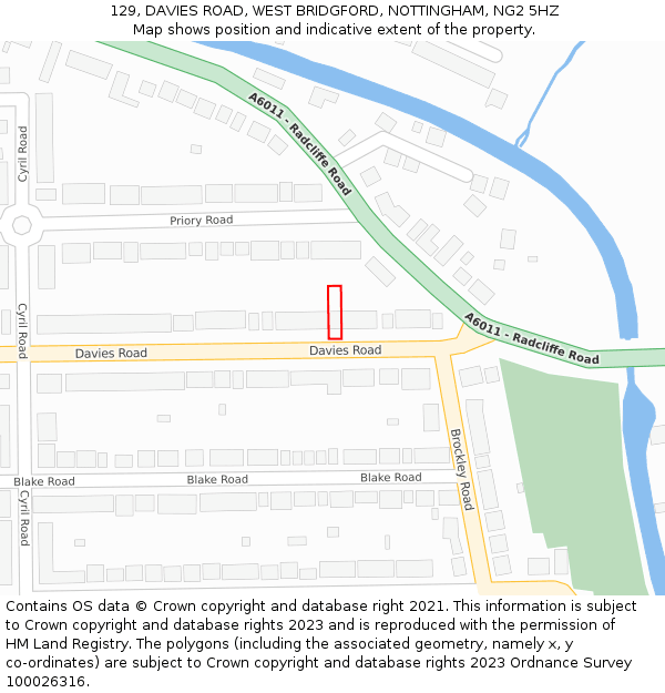 129, DAVIES ROAD, WEST BRIDGFORD, NOTTINGHAM, NG2 5HZ: Location map and indicative extent of plot