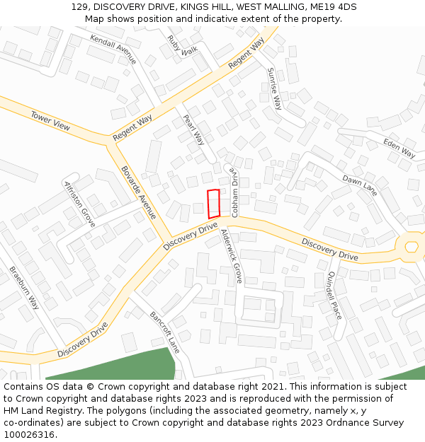 129, DISCOVERY DRIVE, KINGS HILL, WEST MALLING, ME19 4DS: Location map and indicative extent of plot