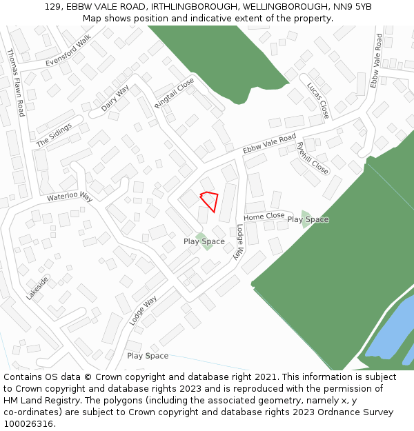 129, EBBW VALE ROAD, IRTHLINGBOROUGH, WELLINGBOROUGH, NN9 5YB: Location map and indicative extent of plot