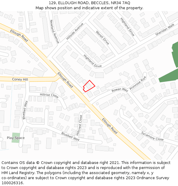 129, ELLOUGH ROAD, BECCLES, NR34 7AQ: Location map and indicative extent of plot