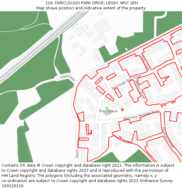 129, FAIRCLOUGH PARK DRIVE, LEIGH, WN7 2EN: Location map and indicative extent of plot