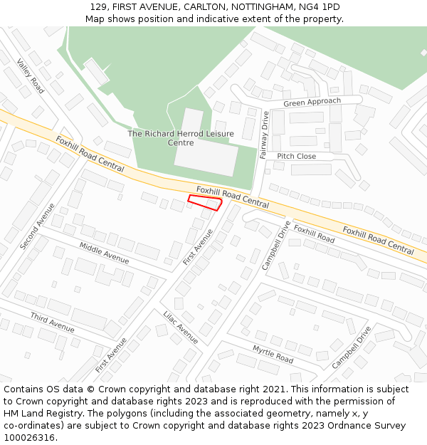 129, FIRST AVENUE, CARLTON, NOTTINGHAM, NG4 1PD: Location map and indicative extent of plot