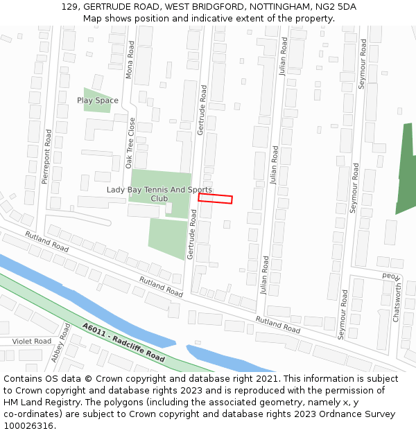 129, GERTRUDE ROAD, WEST BRIDGFORD, NOTTINGHAM, NG2 5DA: Location map and indicative extent of plot