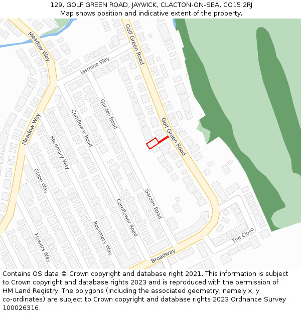 129, GOLF GREEN ROAD, JAYWICK, CLACTON-ON-SEA, CO15 2RJ: Location map and indicative extent of plot