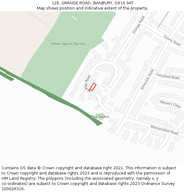 129, GRANGE ROAD, BANBURY, OX16 9AT: Location map and indicative extent of plot