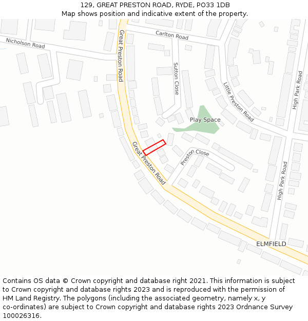 129, GREAT PRESTON ROAD, RYDE, PO33 1DB: Location map and indicative extent of plot