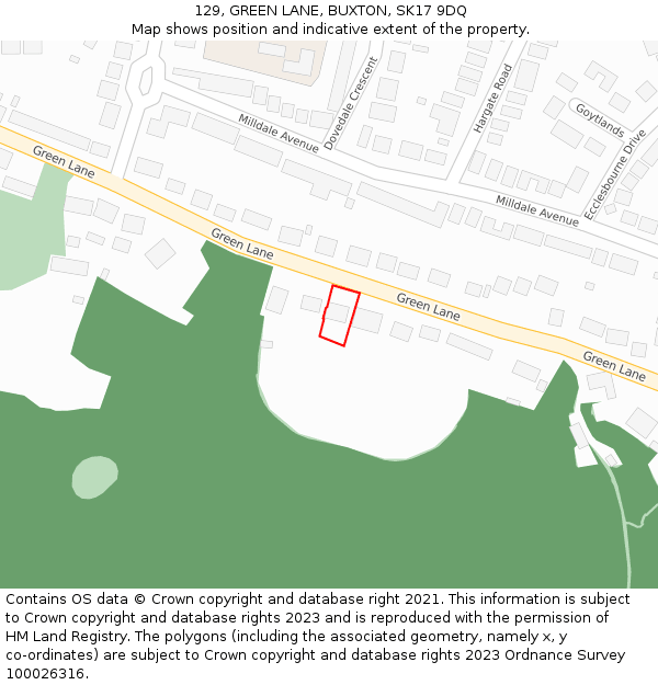 129, GREEN LANE, BUXTON, SK17 9DQ: Location map and indicative extent of plot