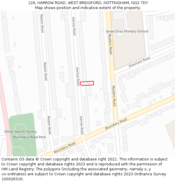 129, HARROW ROAD, WEST BRIDGFORD, NOTTINGHAM, NG2 7DY: Location map and indicative extent of plot