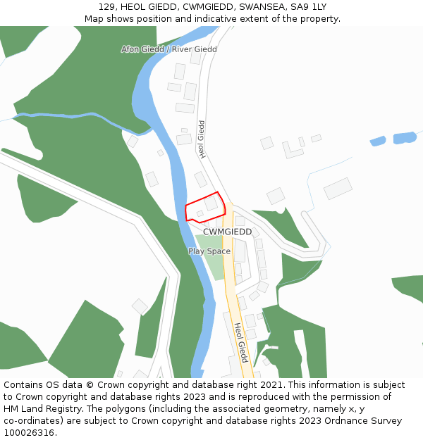 129, HEOL GIEDD, CWMGIEDD, SWANSEA, SA9 1LY: Location map and indicative extent of plot