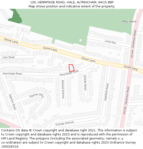 129, HERMITAGE ROAD, HALE, ALTRINCHAM, WA15 8BP: Location map and indicative extent of plot