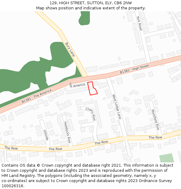 129, HIGH STREET, SUTTON, ELY, CB6 2NW: Location map and indicative extent of plot