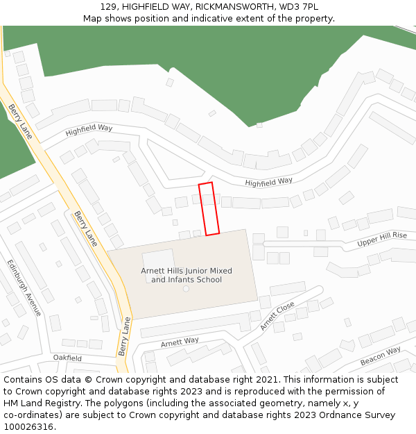 129, HIGHFIELD WAY, RICKMANSWORTH, WD3 7PL: Location map and indicative extent of plot