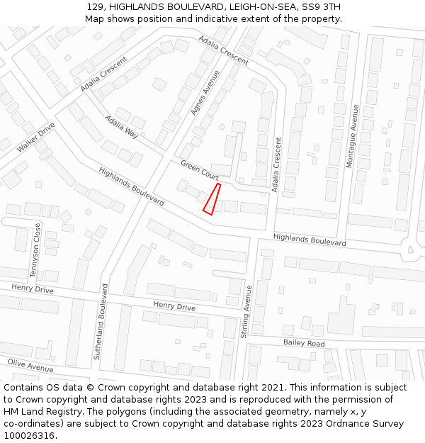 129, HIGHLANDS BOULEVARD, LEIGH-ON-SEA, SS9 3TH: Location map and indicative extent of plot