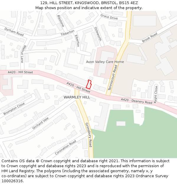 129, HILL STREET, KINGSWOOD, BRISTOL, BS15 4EZ: Location map and indicative extent of plot