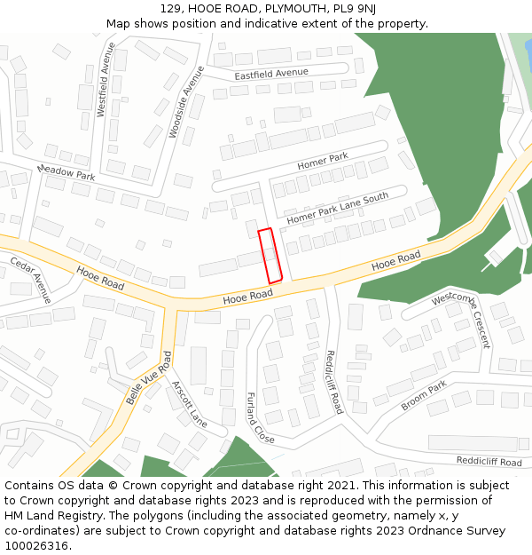 129, HOOE ROAD, PLYMOUTH, PL9 9NJ: Location map and indicative extent of plot