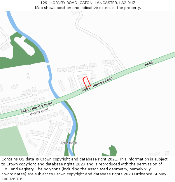 129, HORNBY ROAD, CATON, LANCASTER, LA2 9HZ: Location map and indicative extent of plot