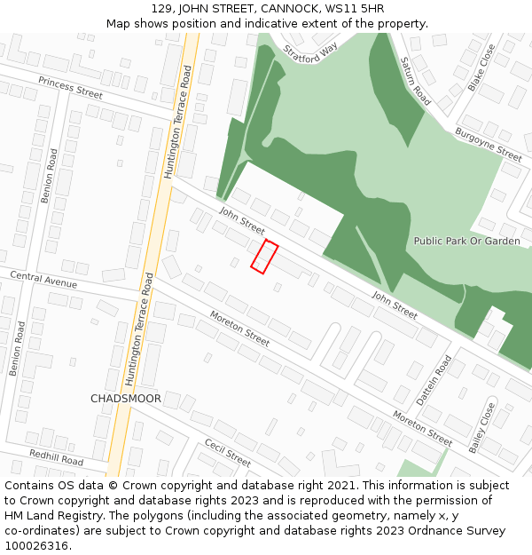 129, JOHN STREET, CANNOCK, WS11 5HR: Location map and indicative extent of plot