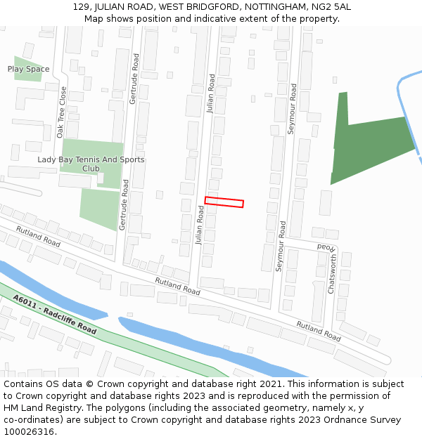 129, JULIAN ROAD, WEST BRIDGFORD, NOTTINGHAM, NG2 5AL: Location map and indicative extent of plot