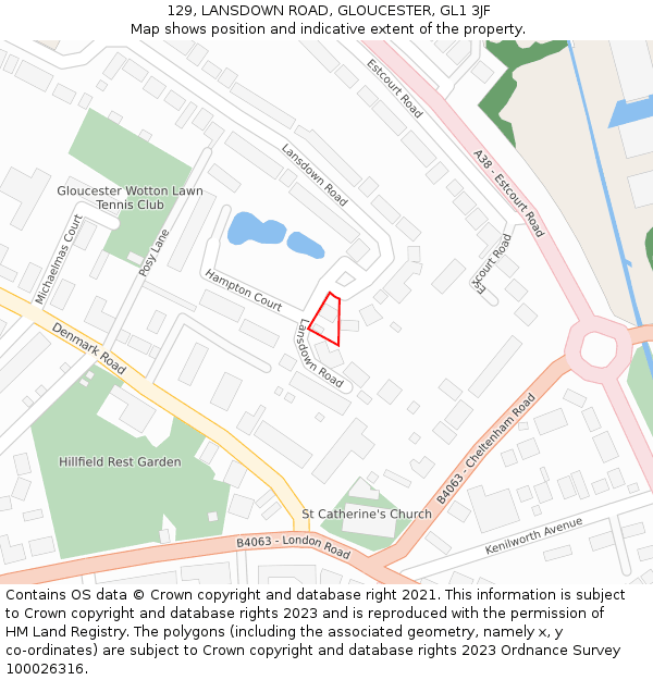 129, LANSDOWN ROAD, GLOUCESTER, GL1 3JF: Location map and indicative extent of plot