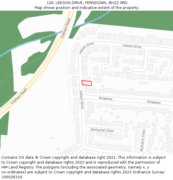 129, LEESON DRIVE, FERNDOWN, BH22 9RD: Location map and indicative extent of plot