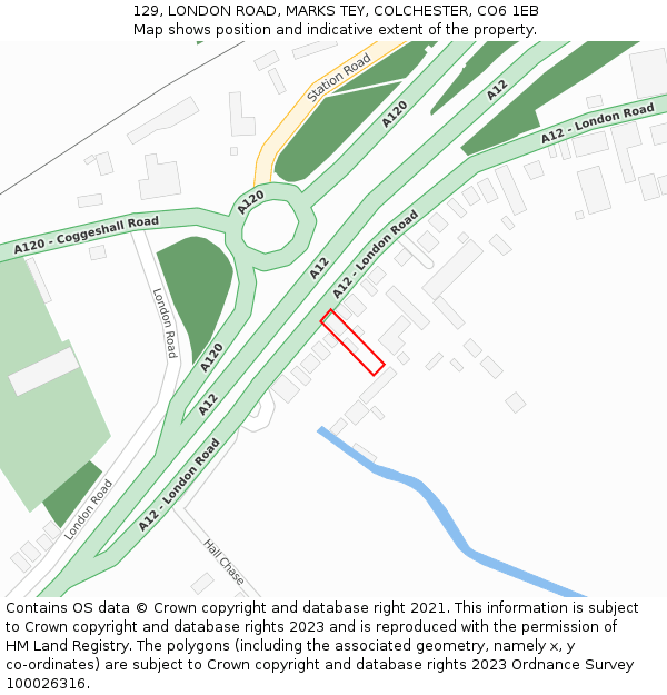 129, LONDON ROAD, MARKS TEY, COLCHESTER, CO6 1EB: Location map and indicative extent of plot