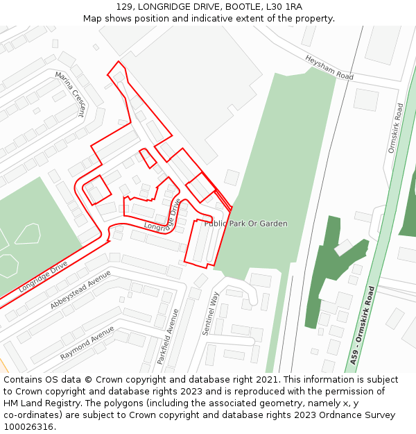 129, LONGRIDGE DRIVE, BOOTLE, L30 1RA: Location map and indicative extent of plot
