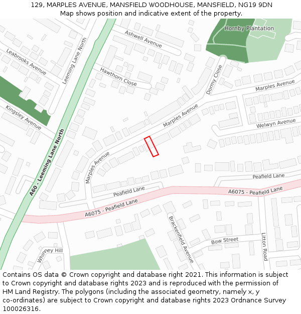 129, MARPLES AVENUE, MANSFIELD WOODHOUSE, MANSFIELD, NG19 9DN: Location map and indicative extent of plot