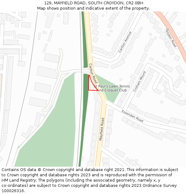 129, MAYFIELD ROAD, SOUTH CROYDON, CR2 0BH: Location map and indicative extent of plot