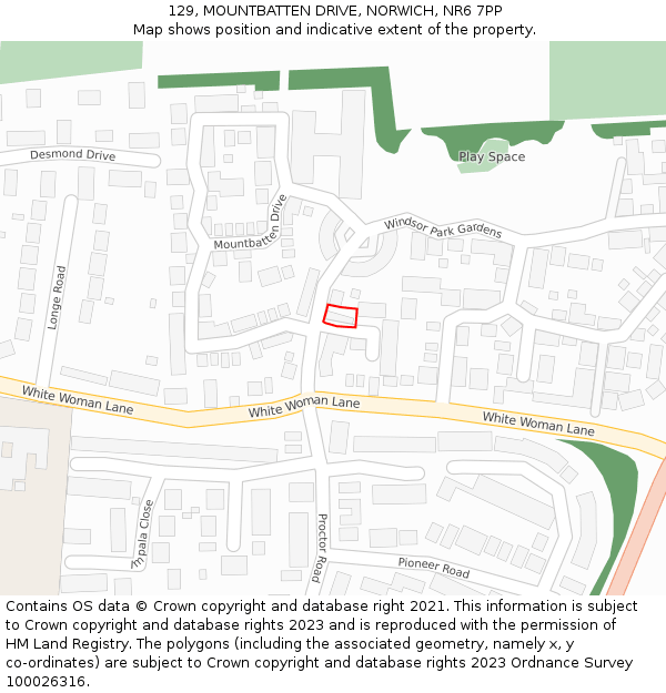 129, MOUNTBATTEN DRIVE, NORWICH, NR6 7PP: Location map and indicative extent of plot