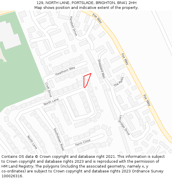 129, NORTH LANE, PORTSLADE, BRIGHTON, BN41 2HH: Location map and indicative extent of plot