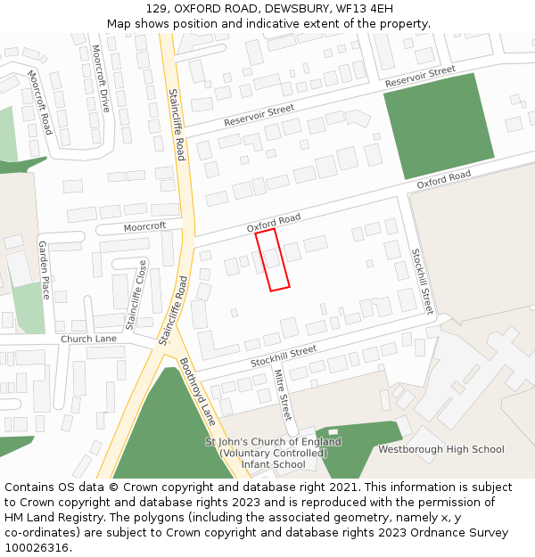 129, OXFORD ROAD, DEWSBURY, WF13 4EH: Location map and indicative extent of plot