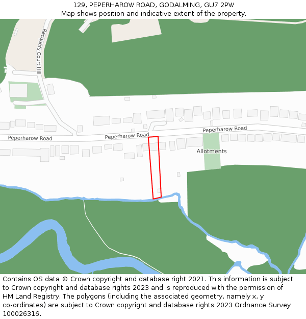 129, PEPERHAROW ROAD, GODALMING, GU7 2PW: Location map and indicative extent of plot