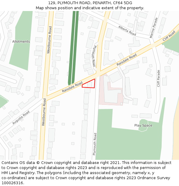 129, PLYMOUTH ROAD, PENARTH, CF64 5DG: Location map and indicative extent of plot