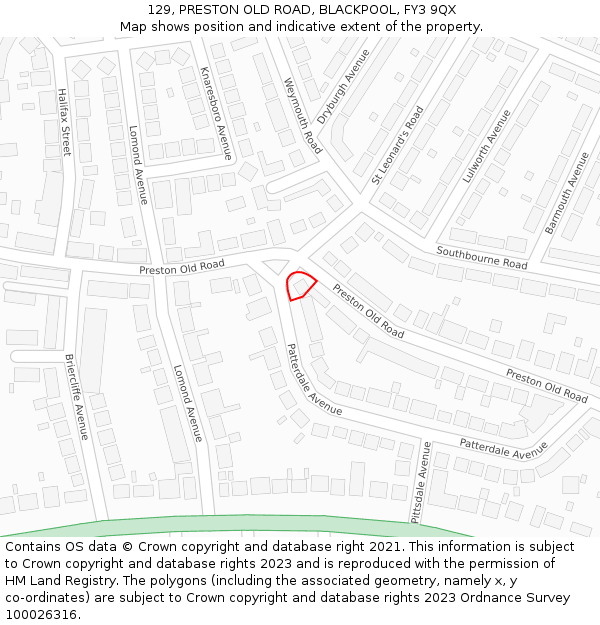 129, PRESTON OLD ROAD, BLACKPOOL, FY3 9QX: Location map and indicative extent of plot